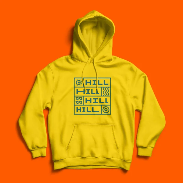 Yellow Hoodie with HILL graphic