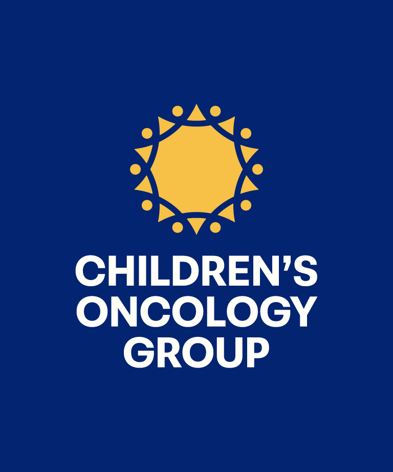 Childrens Oncology Group logo: a yellow sun-like symbol made of circles and triangles above the groups name in bold white text, all on a dark blue background.