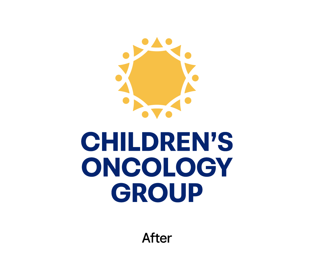 A yellow sun-like symbol with stylized people forms a circle above the words CHILDRENS ONCOLOGY GROUP in bold blue letters. The word After appears below in black text.
